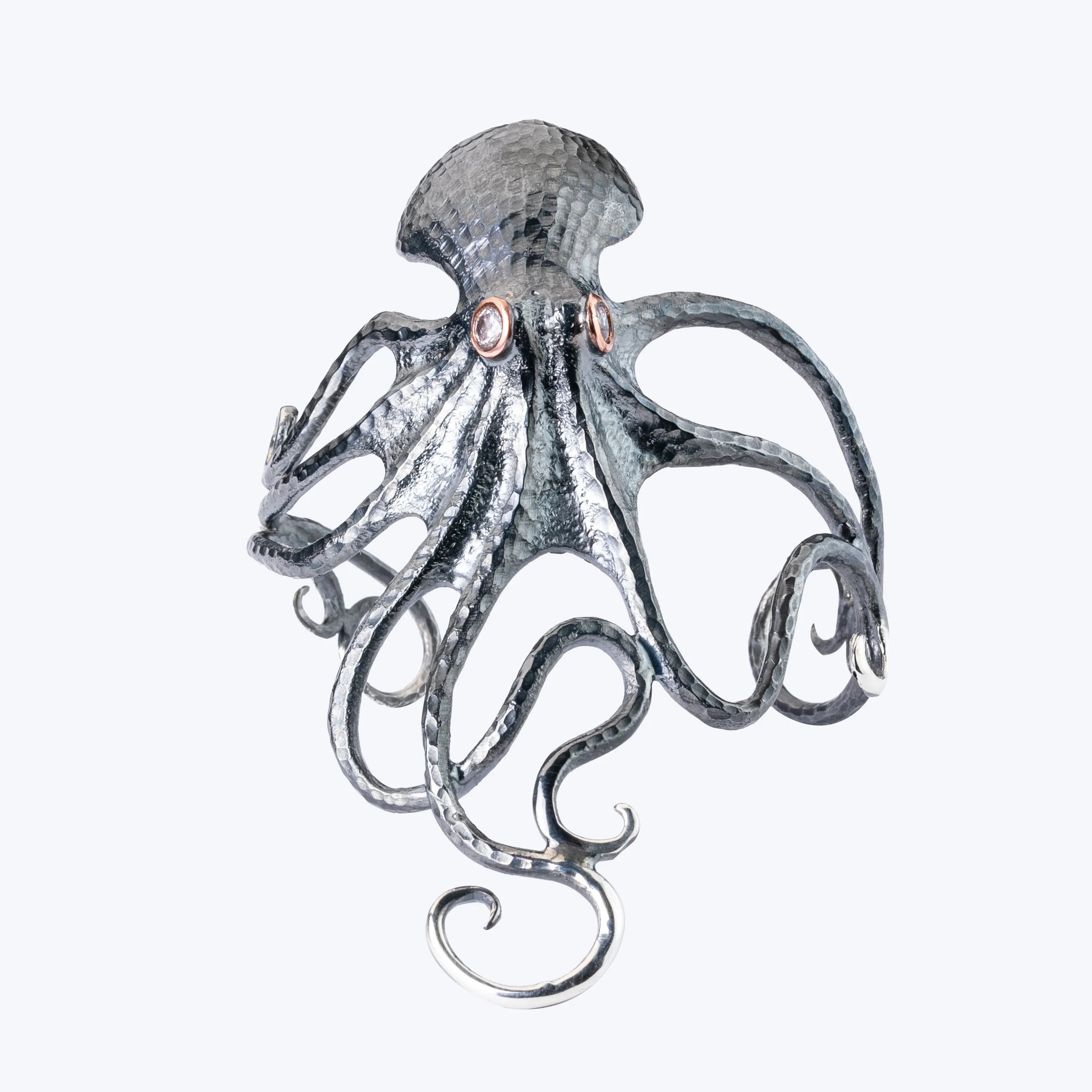 Hand-forged octopus bracelet, oxidised sterling silver