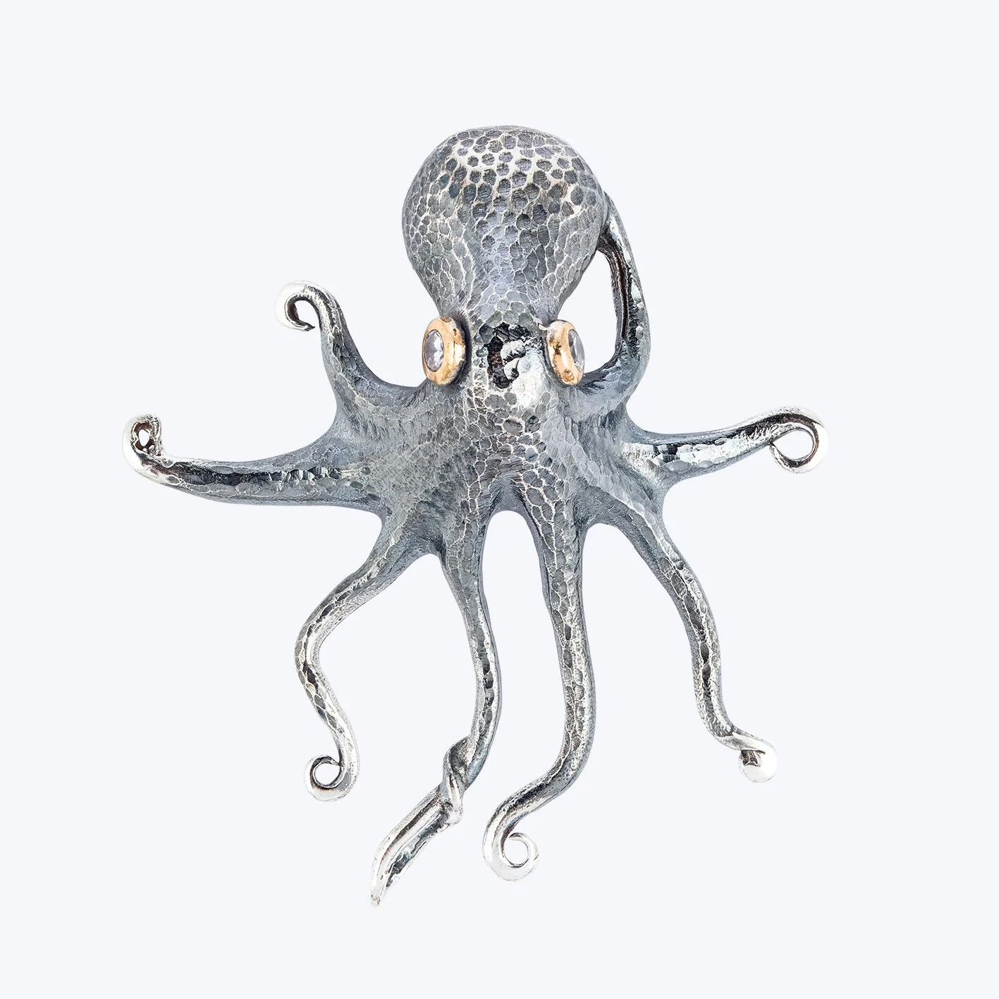 Hammered octopus brooch, oxidised sterling silver, by Icarus Jewellery