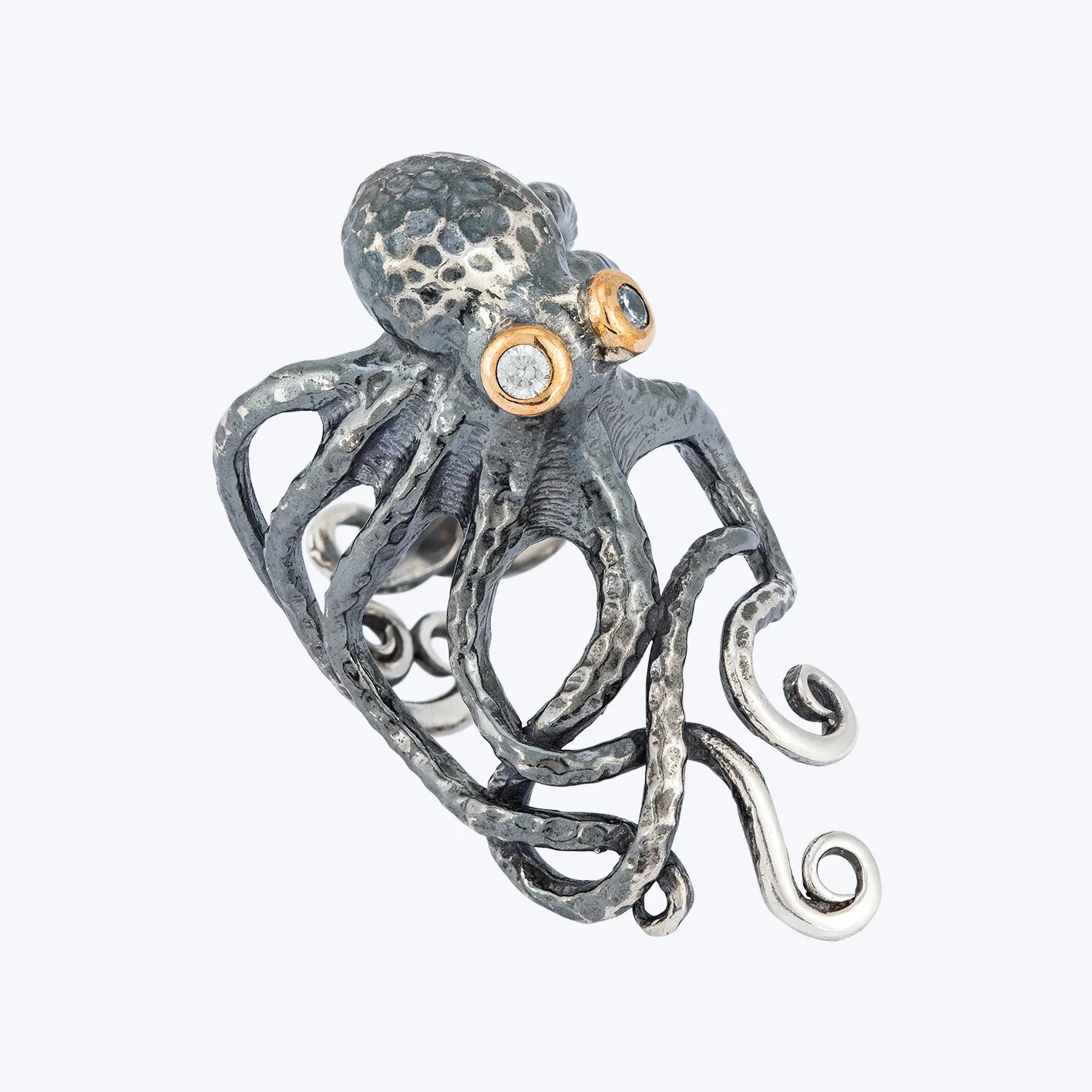 Octopus ring, oxidised sterling silver